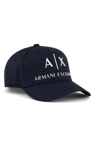 Shop Armani Exchange Classic Embroidered Logo Baseball Cap In Navy