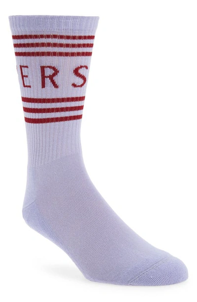 Shop Versace Logo Cotton Blend Crew Socks In Orchid/ Red