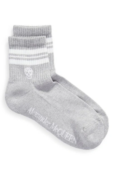 Shop Alexander Mcqueen Stripe Skull Socks In Silver/ White