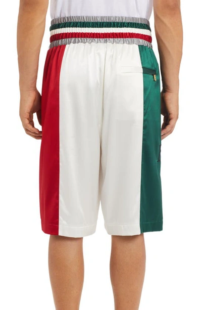 Shop Dolce & Gabbana Logo Patch Colorblock Satin Shorts In Variante Abbinata