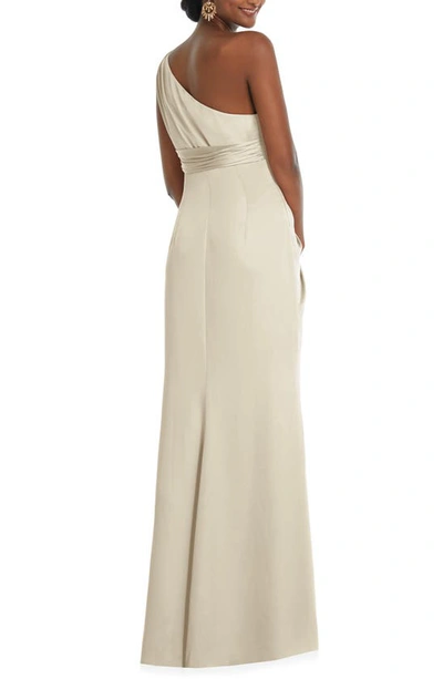Shop Dessy Collection One-shoulder Satin Gown In Champagne