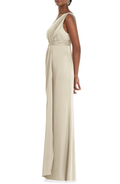 Shop Dessy Collection One-shoulder Satin Gown In Champagne