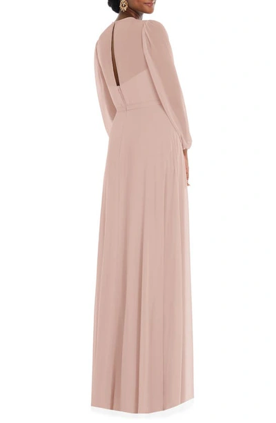 Shop Dessy Collection Long Sleeve Evening Gown In Toasted Sugar