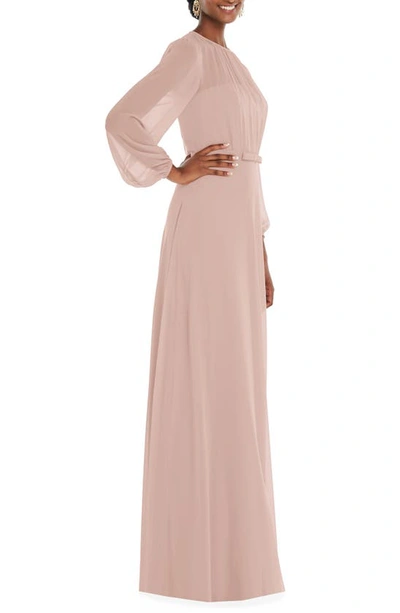 Shop Dessy Collection Long Sleeve Evening Gown In Toasted Sugar