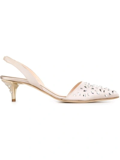 Oscar De La Renta Sami Satin Crystal-embellished Slingback Mules In Bisque