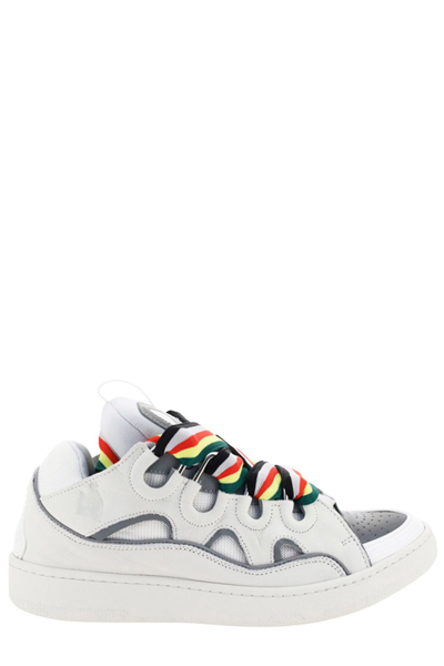 Shop Lanvin Curb Logo Embossed Sneakers In White