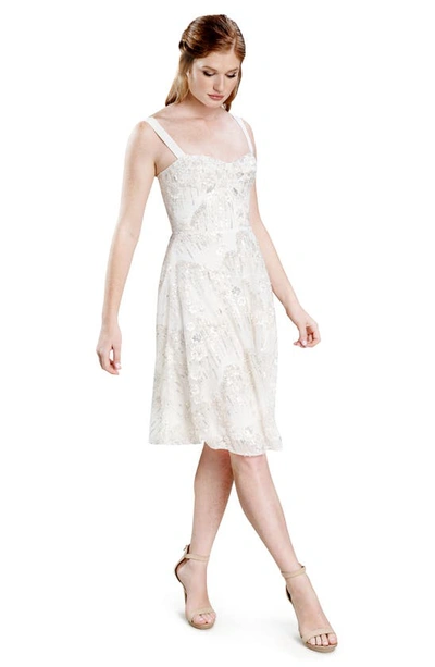 Dress The Population Bridal Adelina Fit-and-flare Dress In White Multi