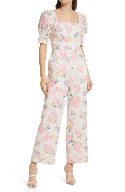 Shop Adelyn Rae Angei Eyelet Embroidered Jumpsuit In Pink Floral