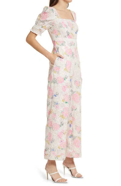 Shop Adelyn Rae Angei Eyelet Embroidered Jumpsuit In Pink Floral