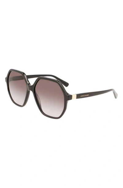 Shop Longchamp 58mm Le Pliage Modified Rectangle Sunglasses In Black