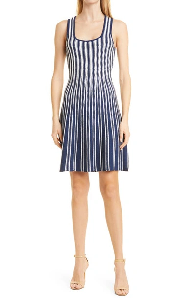 Shop Milly Stripe Fit & Flare Dress In Navy/ White