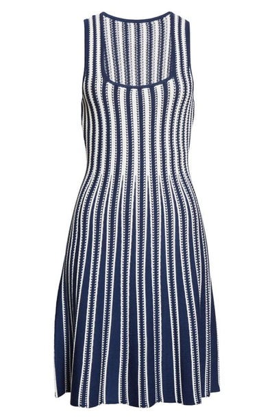 Shop Milly Stripe Fit & Flare Dress In Navy/ White