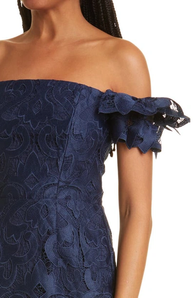 Shop Milly Britton Off The Shoulder Guipure Lace Sheath Dress In Navy