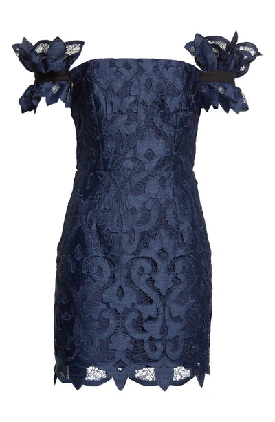 Shop Milly Britton Off The Shoulder Guipure Lace Sheath Dress In Navy