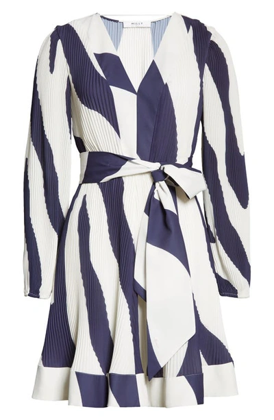 Shop Milly Liv Abstract Zebra Print Long Sleeve Dress In Navy/ Ecru
