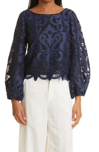 Shop Milly Beverly Lace Top In Navy