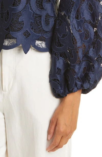 Shop Milly Beverly Lace Top In Navy