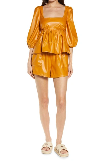 Shop Staud Veneto Faux Leather Shorts In Honey