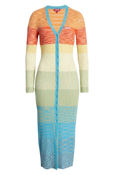 Staud Shoko Rainbow Compact-rib Sweater Dress In Rainbow Multi