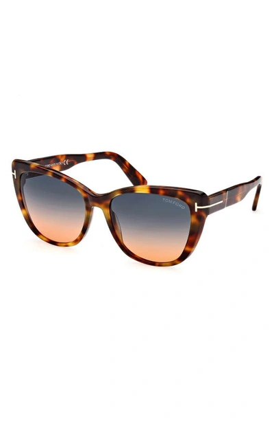 Shop Tom Ford Nora 57mm Gradient Cat Eye Sunglasses In Blonde Havana / Gradient Blue