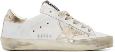 Shop Golden Goose White & Gold Superstar Low-top Sneakers