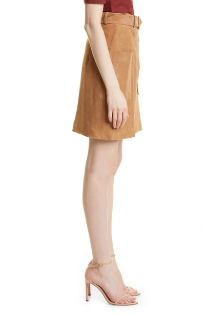 Shop Hugo Boss Semita Belted Suede Skirt In Iconic Camel