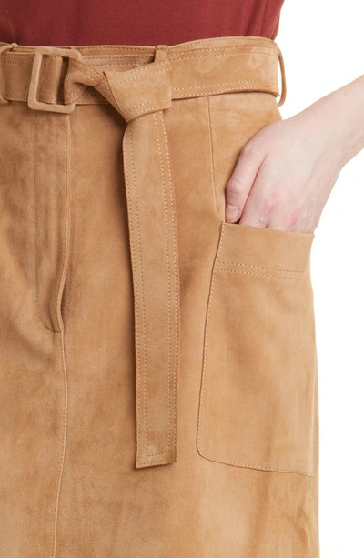 Shop Hugo Boss Semita Belted Suede Skirt In Iconic Camel
