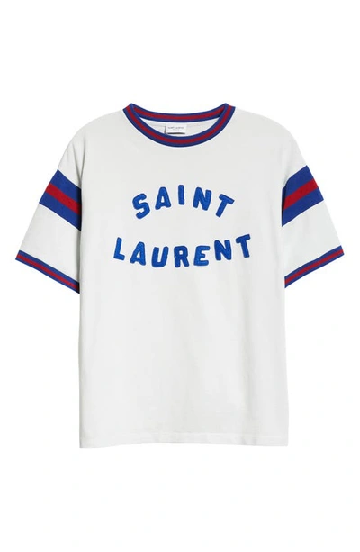 Shop Saint Laurent Felt Logo T-shirt In Dirty Ecru/ Bleu/ Roug 9582