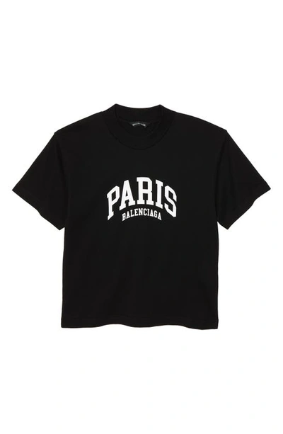 Shop Balenciaga Kid's Cities Paris Logo Cotton T-shirt In Black White