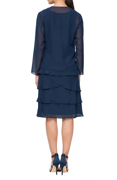 Sl Fashions Long Sleeve Two-piece Jacket Dress In Deep Navy
