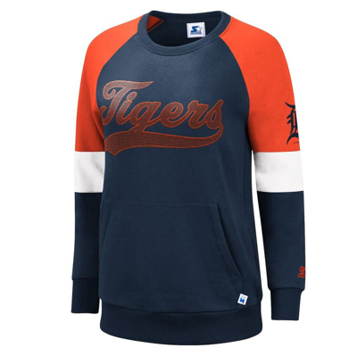 Shop Starter Navy/orange Detroit Tigers Playmaker Raglan Pullover Sweatshirt
