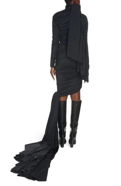 Shop Balenciaga Twisted Knots Long Sleeve Ruched Body-con Dress In Black