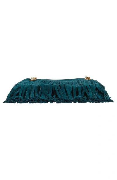 Shop Saint Laurent Small Grace Fringe Suede Hobo In 4417 Sea Turquoise