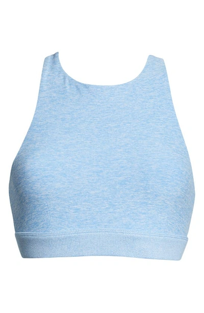 Shop Alo Yoga Soft Iconic '90s Sports Bra In Tile Blue/ White Heather