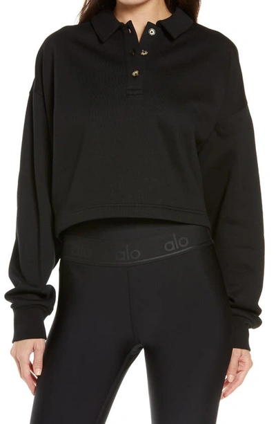 Shop Alo Yoga Polo Club Henley Pullover In Black