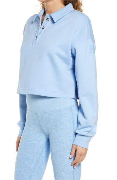 Alo Yoga Cropped Cotton-blend Jersey Sweatshirt In Tile Blue