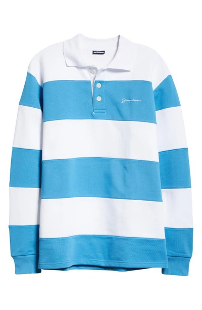 Shop Jacquemus Le Polo Rayures Stripe Cotton Blend Polo In Multi-blue