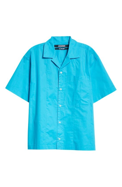Shop Jacquemus La Chemise Blu Cotton Camp Shirt In Turquoise