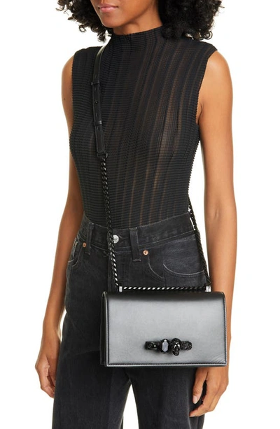 Alexander Mcqueen Blackout Leather Crossbody Knuckle Bag In Black
