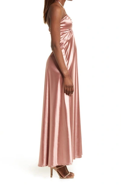 Shop Speechless Halter Neck Keyhole Satin Gown In Dusty Rose