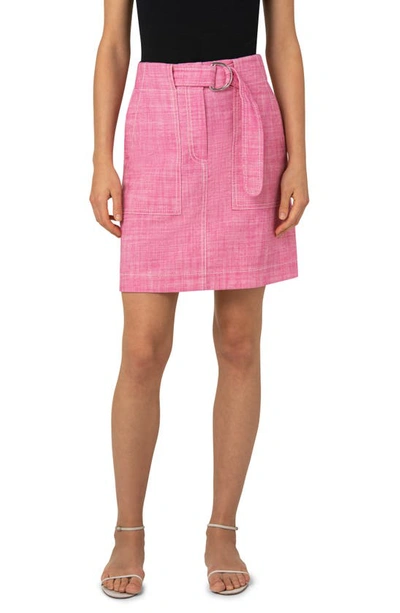 Shop Akris Punto Belted Stretch Cotton Miniskirt In Hot Pink
