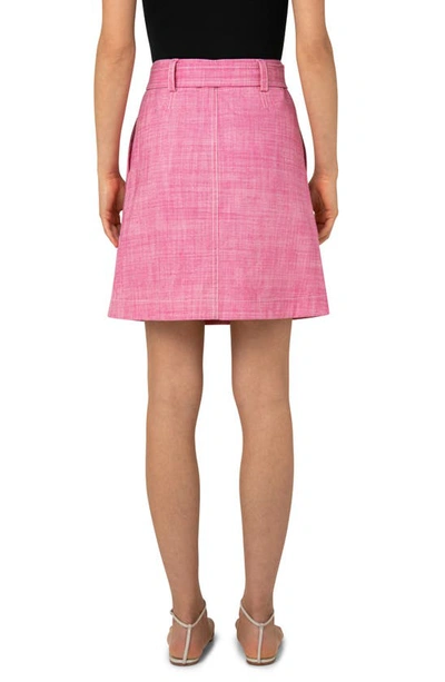 Shop Akris Punto Belted Stretch Cotton Miniskirt In Hot Pink