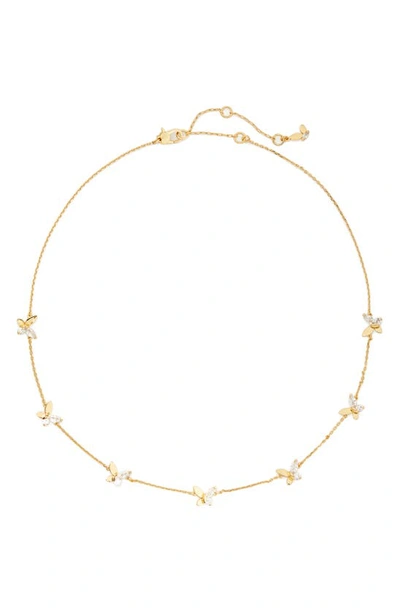 Shop Kate Spade Cubic Zirconia Butterfly Station Necklace In Clear/ Gold