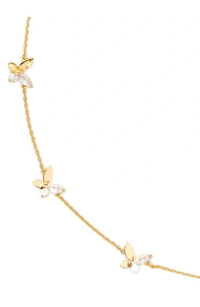 Shop Kate Spade Cubic Zirconia Butterfly Station Necklace In Clear/ Gold