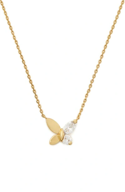 Shop Kate Spade Mini Butterfly Pendant Necklace In Clear/ Gold