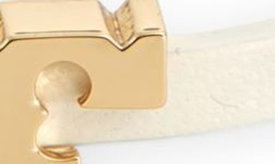 Shop Tory Burch Serif-t Croc-embossed Leather Single Wrap Bracelet In Tory Gold / New Ivory