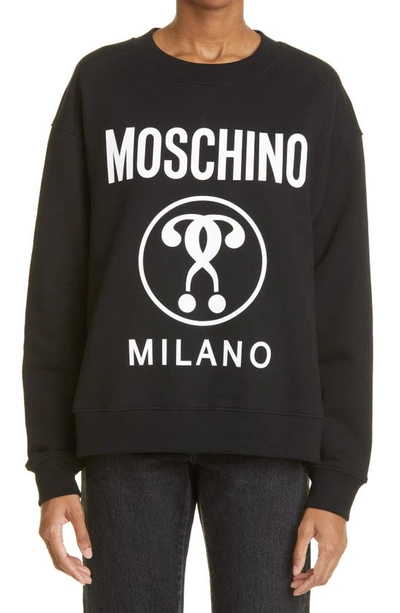 Shop Moschino Question Mark Logo Organic Cotton Sweatshirt In 1555 Fantasy Print Black