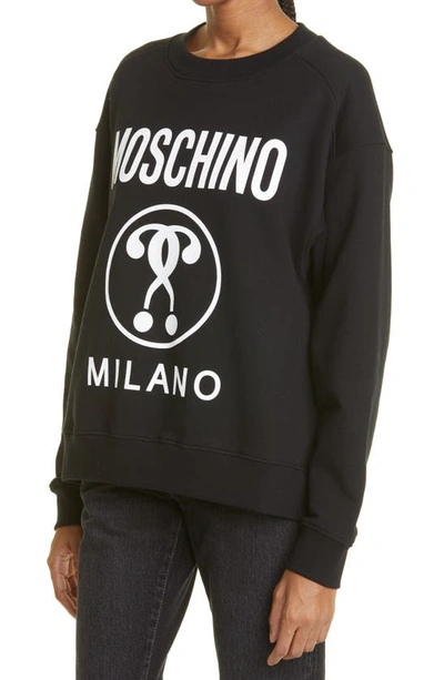 Shop Moschino Question Mark Logo Organic Cotton Sweatshirt In 1555 Fantasy Print Black