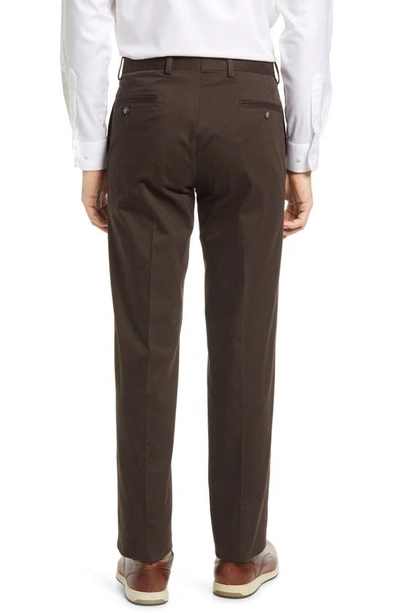 Shop Berle Charleston Khakis Flat Front Stretch Sateen Pants In Brown