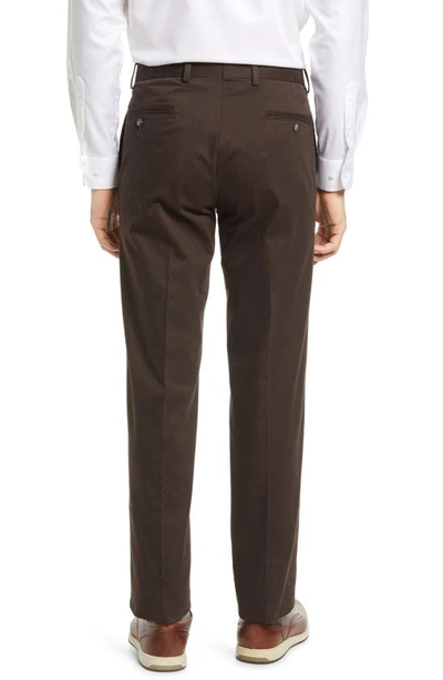 Berle Flat Front Stretch Sateen Pants In Brown